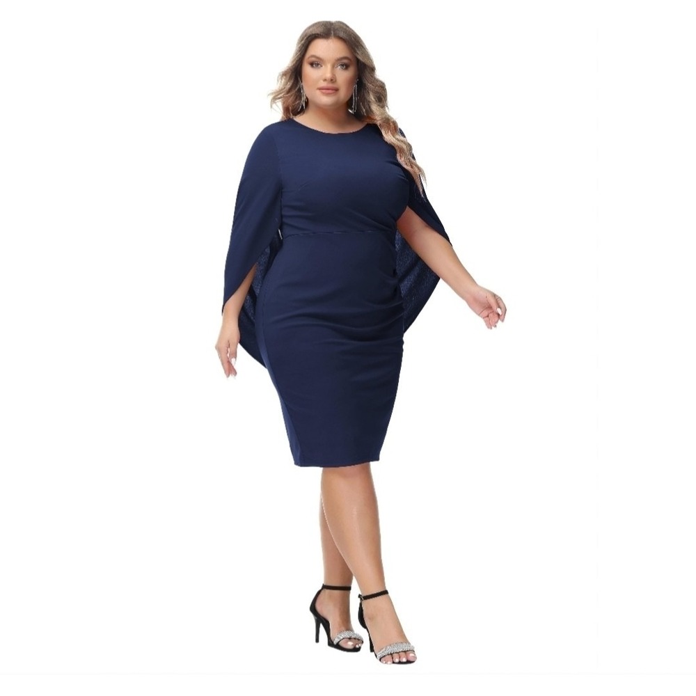 Hanna Nikole Women's Size 20 W Chiffon Cape Ruffle Midi Bodycon Cocktail Dress